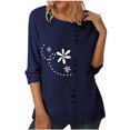 thumbnail image 1 of IROINID Rabais T-Shirts à Manches Longues pour Femmes Décontracté Col Rond Blouse Imprimée T-Shirt Hauts à Boutons, Marine, 1 of 4
