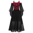 thumbnail image 3 of Yartina Girls Medieval Renaissance Princess Dresses Cold Shoulder Long Sleeve Gothic Victorian Dress Burgundy 10, 3 of 6