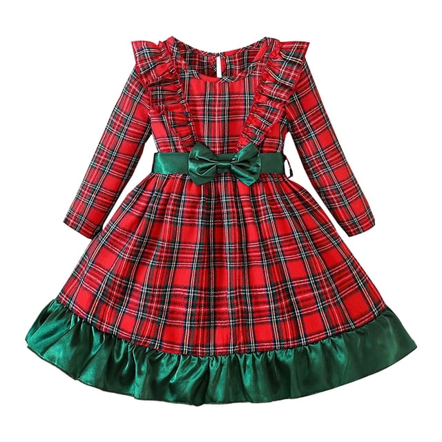 Splozh Robe en Tulle pour Tout-Petites Filles, Nouvelle Robe à Carreaux de Noël pour Filles, Rouge, 3-4 Ans, Printemps et Automne