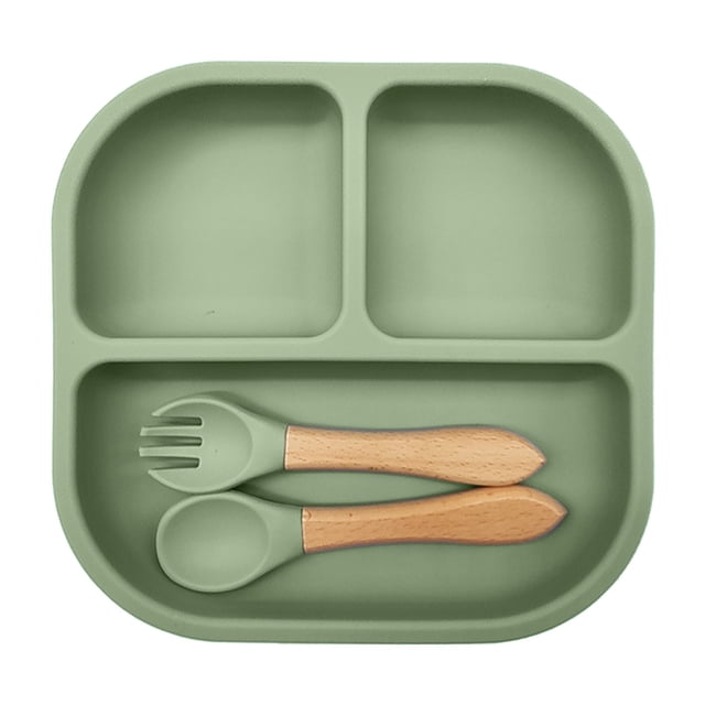 Silicone Divided Tableware Set for Dining Table and Food Serving Tray with Utensil Holder Durable Kitchen Dish for Meals