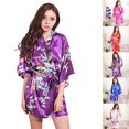 thumbnail image 2 of Coofit Womens Sleep Robe Half Sleeve Lounge Robe Night Sleepwear with Belt for Summer, 2 of 6