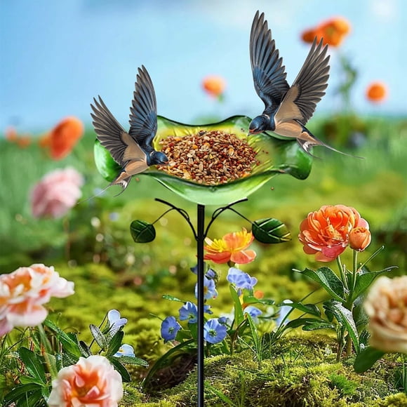Dvkptbk Metal Bird Baths for Outdoors Garden Bird Bath Bird Feeders with Metal Stake Hummingbird Feeder for Outdoor Garden Yard Decor
