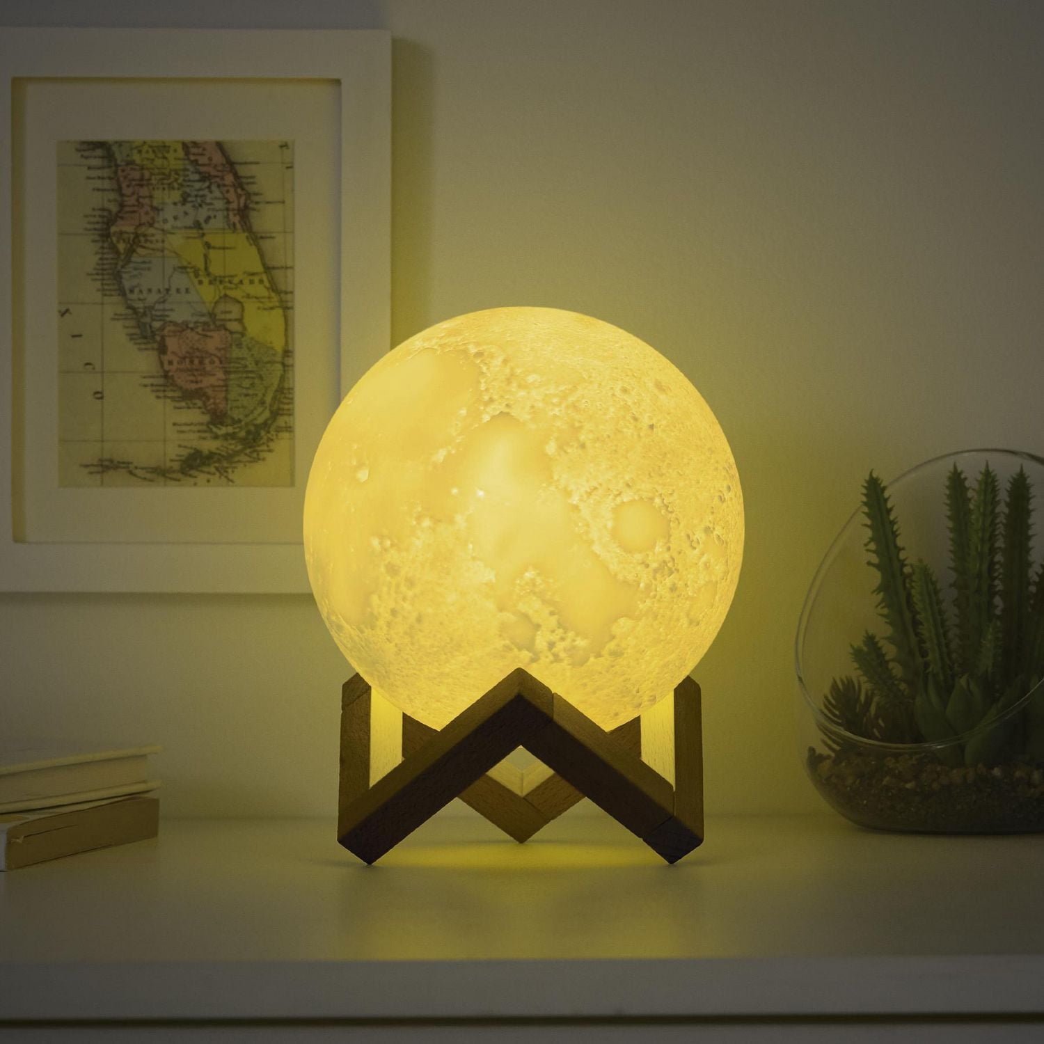 Merkury Innovations 3D LED Moon Light with Wood Stand, 5.5 inches 1-pack