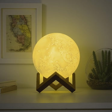 Merkury Innovations Lampe lune LED 3D avec support en bois, 5,5 pouces (Lot de 1)