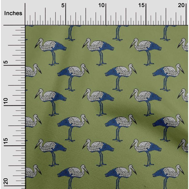 oneOone Viscose Jersey Fabric Heron Block Printed Fabric 1 Yard 60 Inch Wide