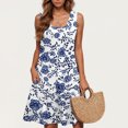 thumbnail image 1 of Ovzne Robes d'Été pour Femmes Robe de Plage Robe Décontractée pour Femmes Grande Taille Sans Manches à Col Rond Courte Robe Fleurie Robe de Vacances Liquidation, 1 of 5