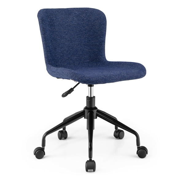 Gymax Chaise de Bureau Sans Accoudoirs à Dossier Mi-Haut, Chaise de Travail Pivotante Réglable en Lin, Bleu