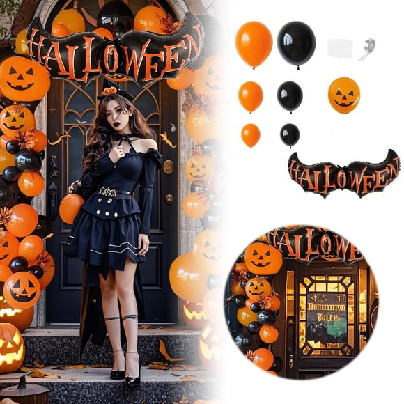 Arche de Ballons d'Halloween Fête Citrouille Chauve-Souris Thème Célébration Kit Décoratif Latex Mylar