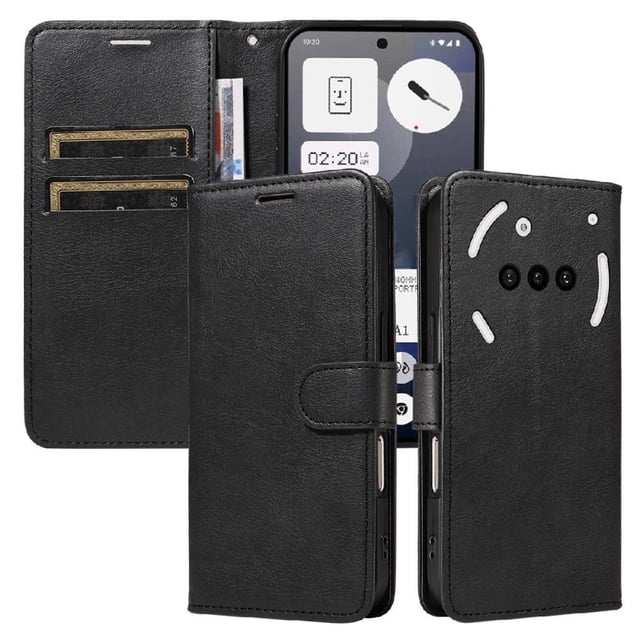 Wallet Case for Nothing Phone 3A Flip Cover with Card Slots, Magnetic Stand & Strap Black