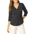 thumbnail image 4 of INSPIRE CHIC Blouse pour Femme Col en V Manches 3/4 Pois Imprimé Cœur Haut à Boutons devant Noir TP, 4 of 7