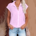 thumbnail image 2 of Timegard Hauts Grande Taille pour Femmes Coton Lin Manches Courtes Col en V Boutonné Blouse Décontractée, 2 of 6