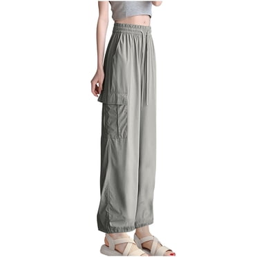 HVOBTTY Women's Casual Straight-Leg Cargo Pants, Women's Summer Workwear Pants Thin High Waisted Drying Sun Protection Ice Silk Casual Straight Leg Wide Leg Pants Women's Pocket Long Pants Gray, XXL