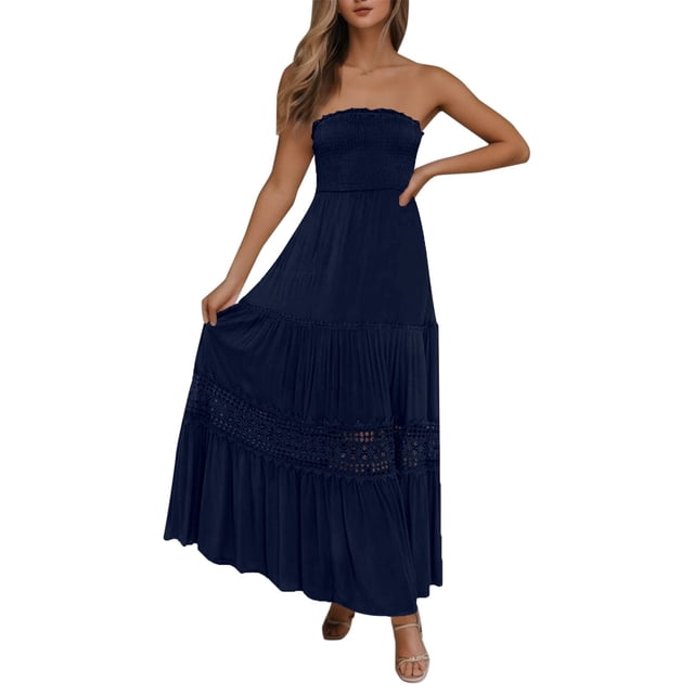 Cathalem Maxi Robe d'Été pour Femme Sans Manches à Col en V Fendu, Robe de Soirée Cocktail Longue, Bleu Foncé m