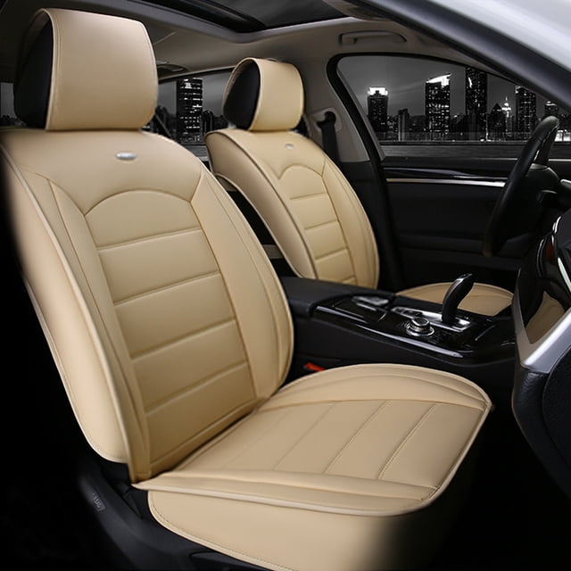 Maidao 2pcs Car Seat Covers Front Seats Only for SEAT for Arona 2017-Present 2 Seats Leather Airbag Compatible Waterproof Front Set Cushion Protector Beige