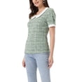 thumbnail image 4 of INSPIRE CHIC Tweed Top for Women's Button Decor Peter Pan Collar Blouse Green S, 4 of 6