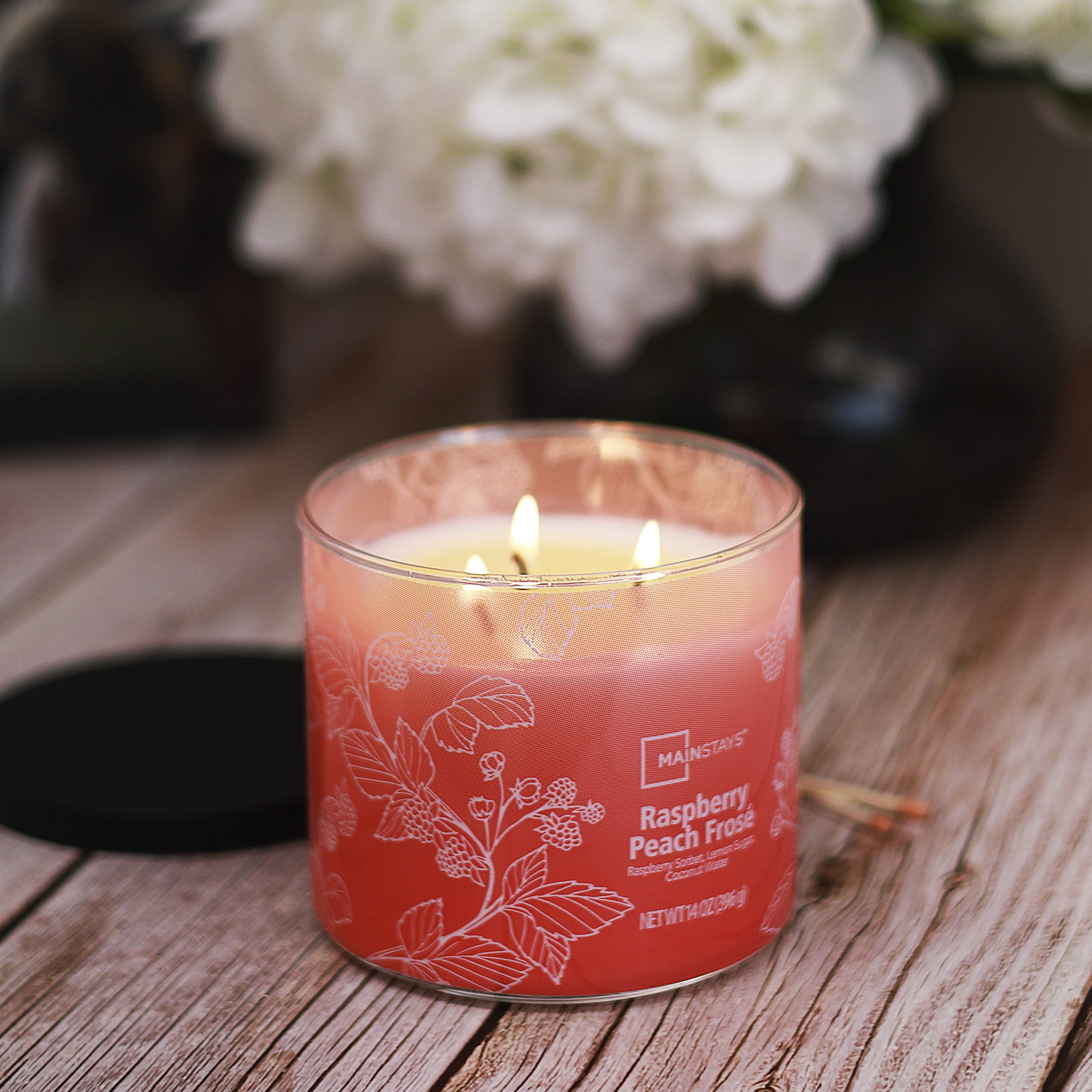 Mainstays 3-Wick Textured Wrapped Raspberry Peach Frose Scented Candle, 14 oz