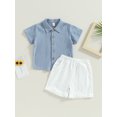 thumbnail image 2 of Fortune Toddler Boys Cotton Linen Outfits Short Sleeve Button Down Shirt Shorts 2Pcs Set, 2 of 8