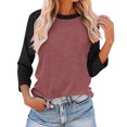 thumbnail image 2 of Plebaso Chemises à Manches 3/4 pour Femmes Col Rond Tops à Blocs de Couleur Décontractés Amples Blouses pour Femmes, 2 of 4