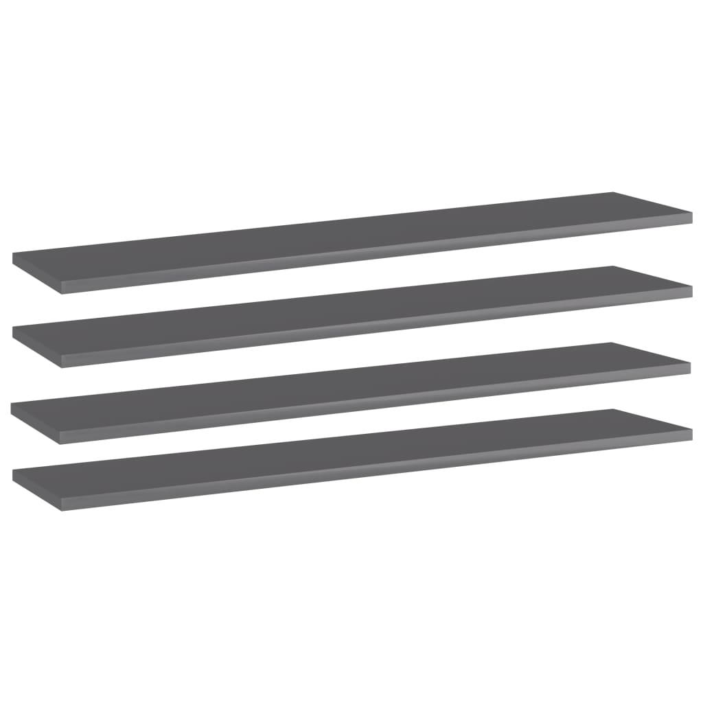 vidaXL Bookshelf Boards 4 pcs High Gloss Grey 100x20x1.5 cm Engineered Wood