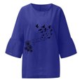 thumbnail image 3 of Hauts d'Été pour Femmes 2023 Femmes Été Aguichant Imprimé Régulier Bouton Col Rond Manches Trois Quarts Femmes Manches Courtes Haut Bohème Grande Taille T-Shirt pour Femmes, 3 of 4