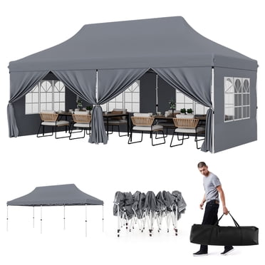Gymax 10 x 20 FT Canopy w/ 6 Detachable Sidewalls Carrying Bag UPF50+ Sun Protection Gray