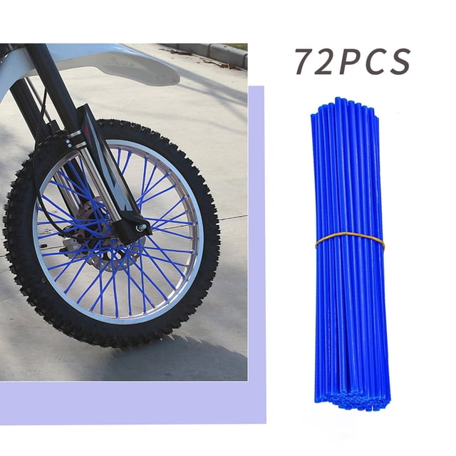 Ensemble de Décoration de Rayons de Roue Bleus 72 Pcs Manchon de Décoration de Rayons de Roue Bicyclette Motocyclette Ensemble de Rayons Colorés
