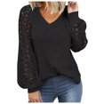 thumbnail image 2 of Mikilon Femme T-Shirt à Col en V Ajouré à Manches Longues Automne Blouse Unie Hauts, 2 of 5