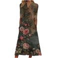 thumbnail image 2 of Ovzne Robes pour Femmes 2025 Robe Femme Couleur Unie Ample Décontractée Mode Imprimée Manches Courtes Col en V Mi-Mollet Robe Manches Courtes Col en V Robe de Vacances Manches Courtes, 2 of 5