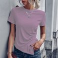 thumbnail image 4 of T-shirt Décontracté pour Femmes à Manches Courtes, Couleur Unie, Col Ras du Cou, Basique, Chandail, 4 of 6