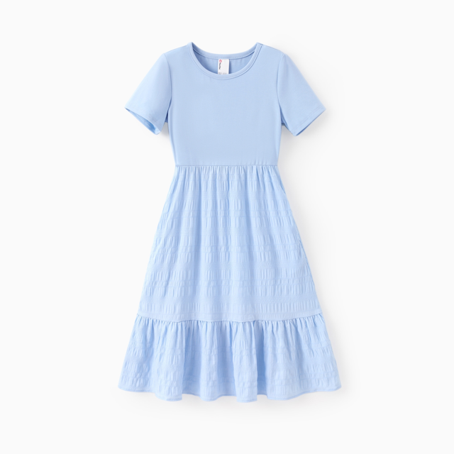PatPat Robe Décontractée pour Fille en Coton Uni Blanc à Manches Courtes avec Ourlet à Volants