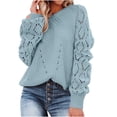 thumbnail image 1 of Vêtements de Mode pour Femmes Femmes Décontracté Mode Uni Ajouré Chandail à Enfiler Manches Longues Col Rond, 1 of 9
