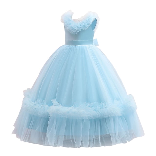 HBFAGFB Robe Formelle Filles Mode Enfants Sans Manches Fleur Princesse Jupe Longue en Maille Bleu Taille 9a