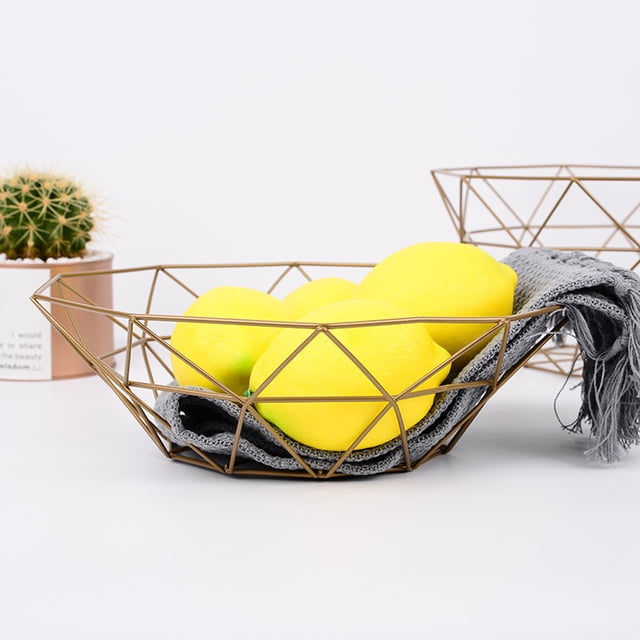 WIFKLSIIPG Geometric Fruit Vegetable Wire Basket Metal Bowl Kitchen Storage Desktop Display