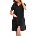 thumbnail image 1 of CFLVAEK Robes for Women Short Sleeve Zipper Robe Lightweight Soft House Coats with Pockets Solid Color Fall Spring Nightgowns 2025 Black XL, 1 of 8