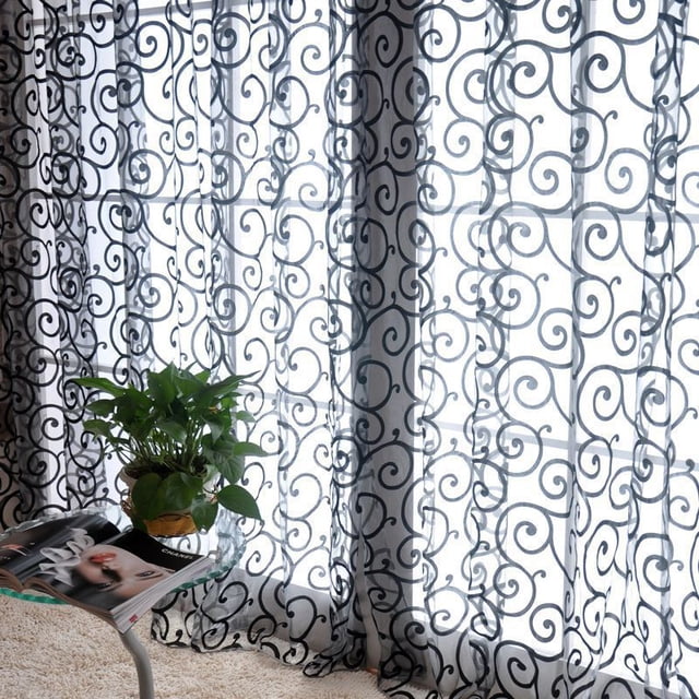 New Floral Tulle Voile Door Scarf Valances Drape Sheer for Living Window Curtains