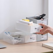 pstuiky Stackable Desk Organizer Drawer, Clear Plastic Storage Box for Cosmetics & Office Supplies 1-Count White Space-Saving Desktop Organizer