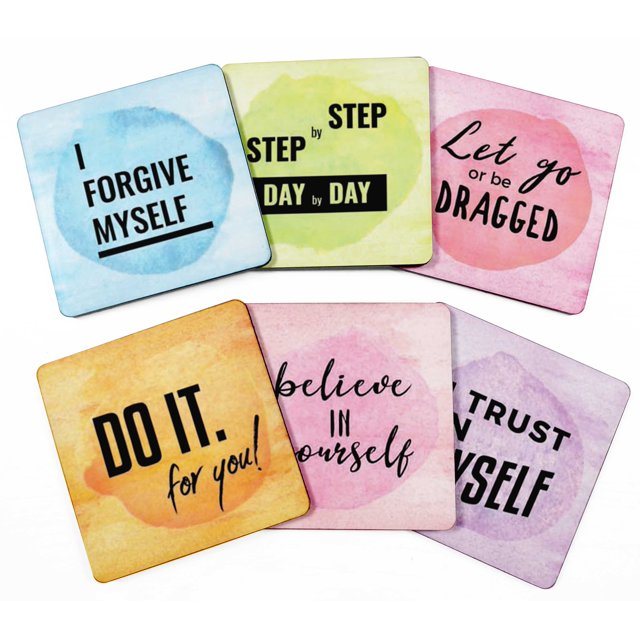 Inkdotpot Set of 6 Drink Coasters Easy Clean 4-inch SquareCoastersCork Base-Reusable- Quotes