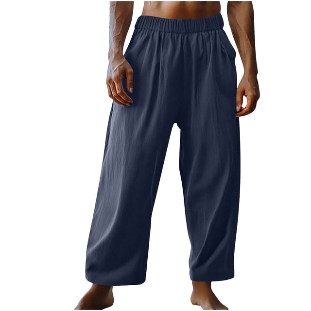 WRKEKC Casual Pants for Men Casual Pocket Drawstring Solid Color Elastic Waist Side Drawstring Cropped Pants for Daily Casual Outings Lounge Comfortable Wear