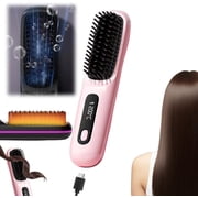 QUTETN Hair Straightener Brush  2025 Upgraded Cordless Hair Straightener Brush  Ionic Plus Straightening Brush with Dense Bristles  Fast Heating Cordless Mini Hair Brush (Black)