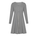 thumbnail image 4 of LLYwey Offres Robes d'Automne pour Femmes 2024 Invité de Mariage Décontracté Solide Col en U Boutons Manches Longues Robe Taille Nouvelle Robes Décontractées Gris P, 4 of 8