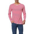 thumbnail image 1 of INSPIRE CHIC T-Shirt pour Homme à Rayures Col Ras du Cou Manches Longues Chandail Haut 42 Blanc Rouge, 1 of 7
