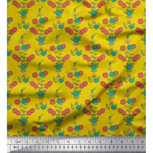 Soimoi Poly Georgette Fabric Leaves & Floral Print Fabric by the Yard 42 Inch Wide