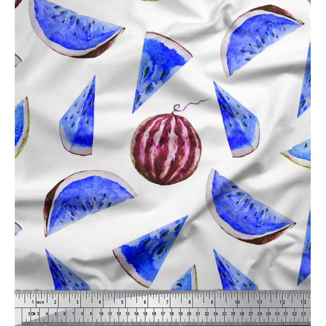 Soimoi Rayon Crepe Fabric Watermelon Fruits Print Fabric by Yard 46 Inch Wide