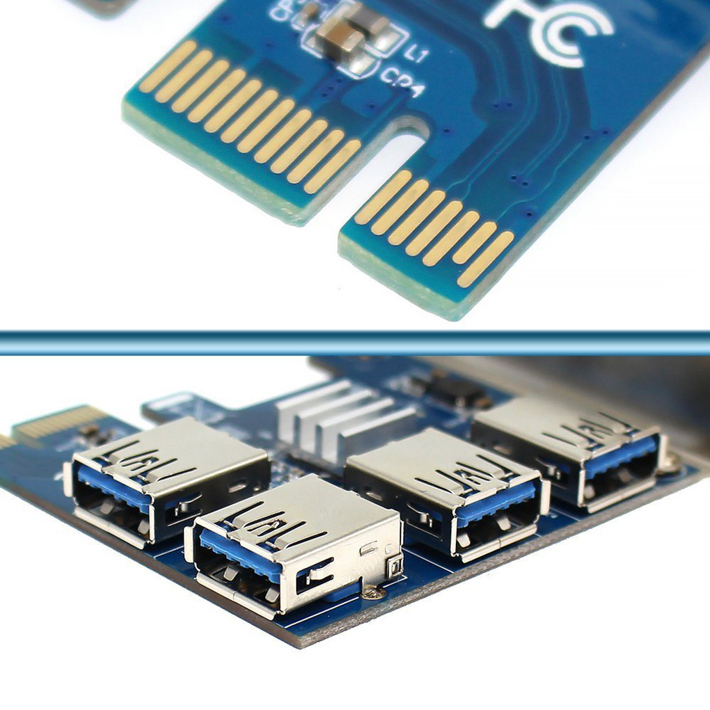 Carte Riser PCI-E vers USB Adaptateur 1 vers 4 Adaptateur PCI-E 4 Adaptateur 4 Ports PCI-E vers USB 3.0 Rallonge Carte Accessoire d'Exploitation