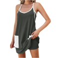 thumbnail image 3 of QATAINLAV Robe de Tennis Athlétique pour Femme Robe d'Entraînement Sportive Mini avec Short Intégré Sans Manches à Bretelles Spaghetti Combinaison Robe de Golf avec Poche Gris Foncé TTG Vente du Jour, 3 of 9
