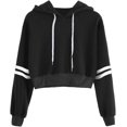 thumbnail image 1 of ORUYROP Sweat à Capuche Court à Manches Longues à Fermeture à Glissière Rayé pour Femmes, Veste Décontractée à Cordon de Serrage, 1 of 5