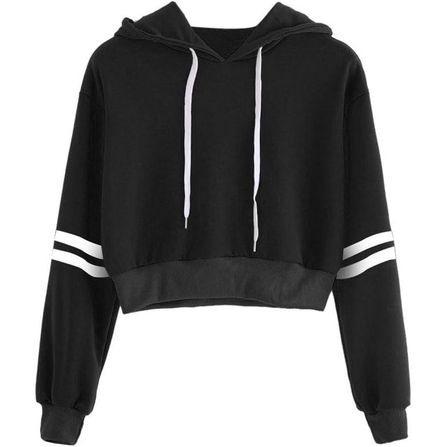 ORUYROP Sweat à Capuche Court à Manches Longues à Fermeture à Glissière Rayé pour Femmes, Veste Décontractée à Cordon de Serrage