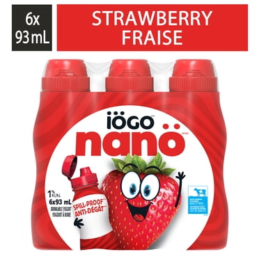 iOGO nano bouteilles de yogourt à boire pour enfants, yogourt à la fraise 1 %, 6 x 93 ml