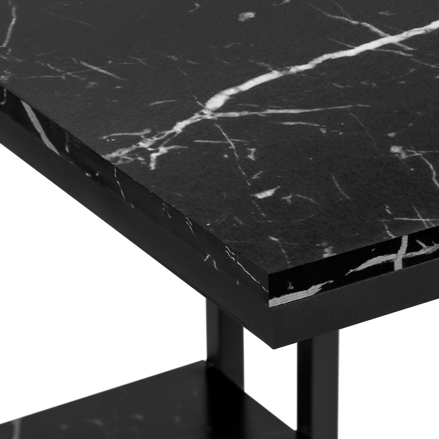 Monarch Specialties Accent Table, C-shaped, End, Side, Snack, Living Room, Bedroom, Metal, Laminate, Black Marble Look, Contemporary, Modern