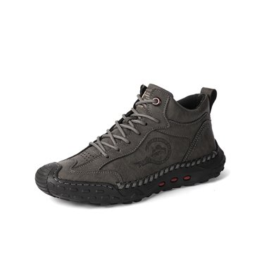 Mens Leather Casual Boots Vintage Slip Resistant Flat Boots Driving Business Office Shoes Lightweight Comfortable Gray 11 US